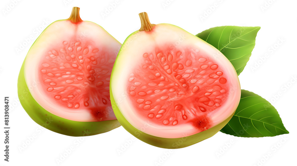A guava and a guava slice with a transparent background. A guava and a guava slice with a transparent background.