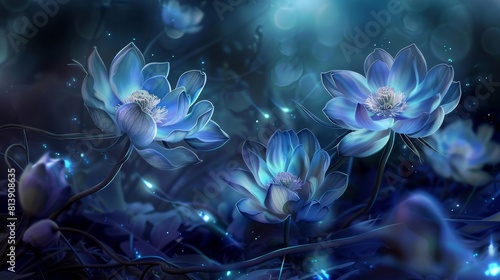 Phantasmal flowers in moonlight background