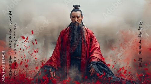 Create an infographic outlining the key principles and teachings of Confucianism including the Five Constants the Four Virtues and the concept of the junzi gentleman. photo