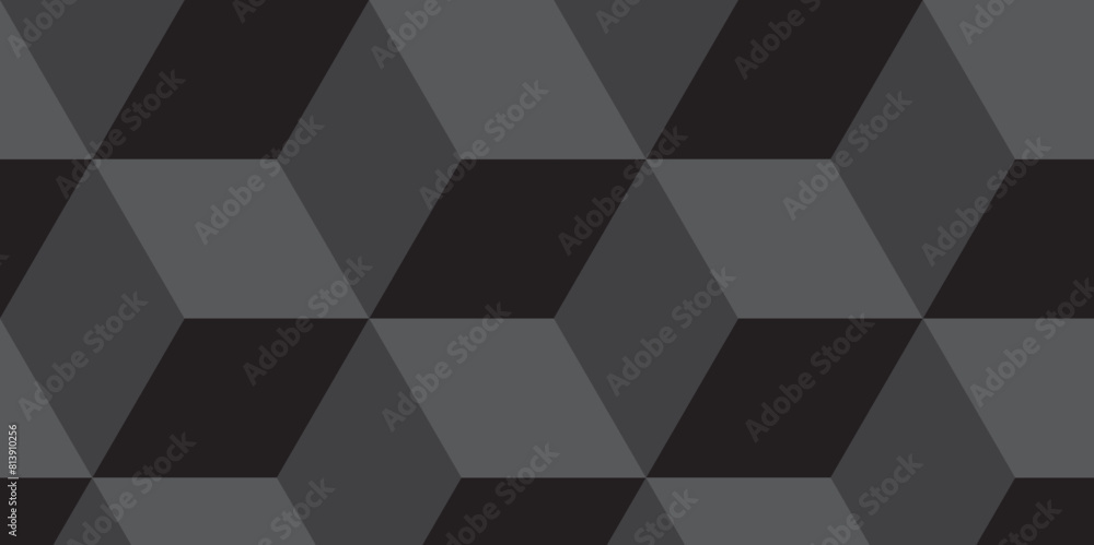 Seamless abstract black and gray stripe rectangles hexagon type cube geometric pattern. modern square diamond mosaic pattern. retro ornament grid tiles and wallpaper used for background. Seamless abstract black and gray stripe rectangles hexagon type cube geometric pattern. modern square diamond mosaic pattern. retro ornament grid tiles and wallpaper used for background.