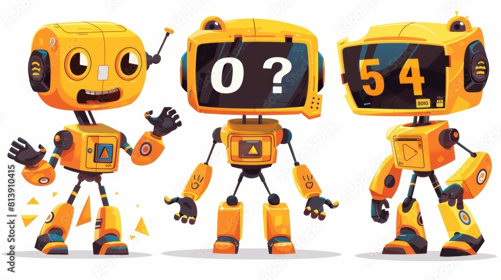 404 error message with question mark, a yellow funny smart conversation robot and a hand gesture waving hello, isolated on white background. 404 error message with question mark, a yellow funny smart conversation robot and a hand gesture waving hello, isolated on white background.