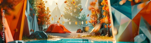 Capture the essence of wilderness camping through a cubist lens