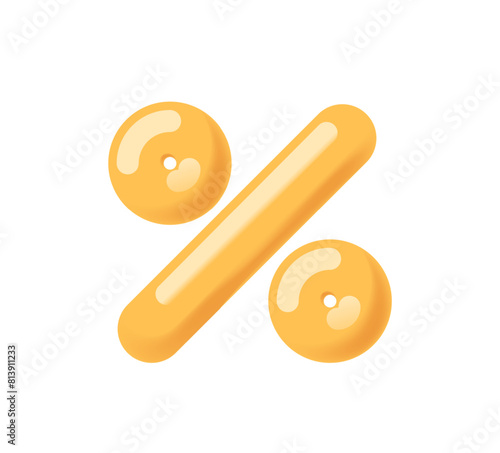 Percent Symbol, Yellow 3d Vector Image Featuring Percentage Or Fractional Value Used In Mathematics, Data Analysis