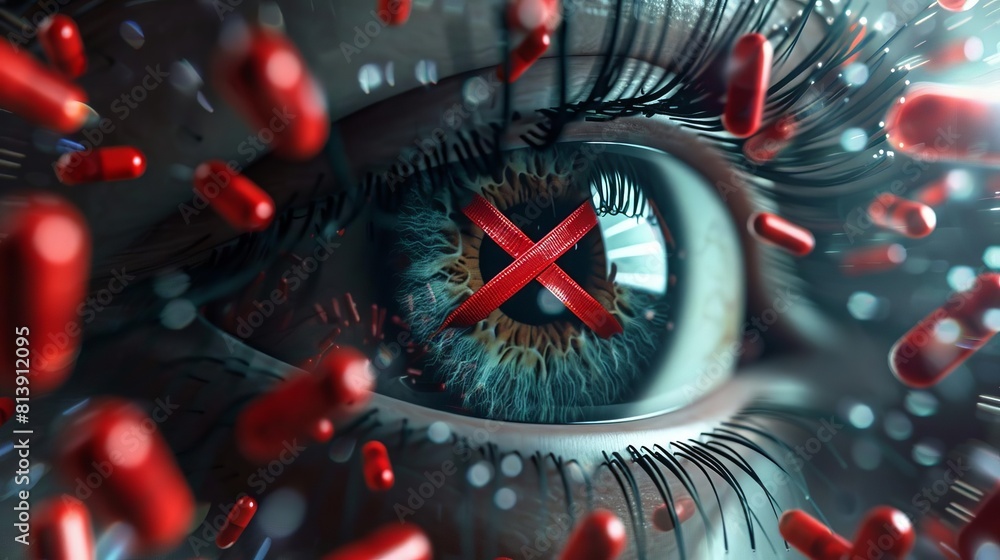 Design a CG 3D model featuring an eye at eye-level angle surrounded by ...