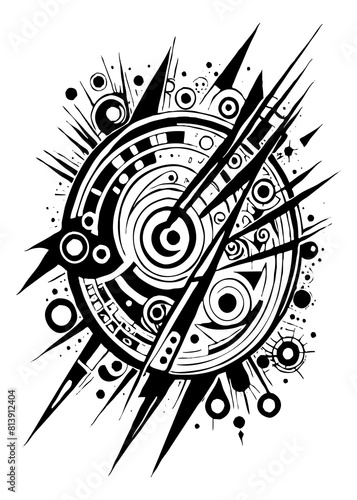 Geometric black and white pattern for tattoos  logos  for printing on wall decorations  fabrics  for use in graphics. Generated by Ai