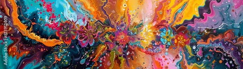 Design an abstract oil painting of a 14 Germ exploding with vibrant hues and intricate patterns