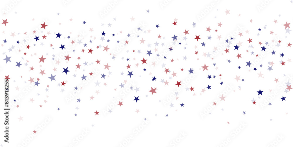 USA flag stars background, red and blue stars confetti horizontal border USA flag stars background, red and blue stars confetti horizontal border