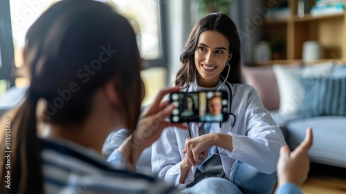 A patient undergoing a telemedicine consultation with a healthcare provider via a smartphone app, illustrating the convenience and accessibility of AI-powered healthcare services.