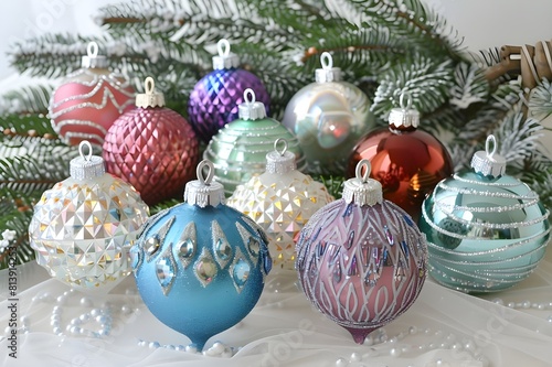 Christmas Ornaments on Wooden Table: Festive Holiday Decorations