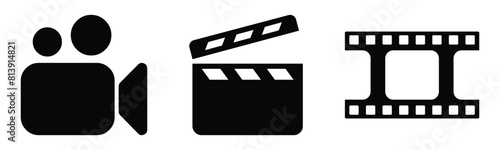 video icons. shooting set icon. Film shooting, camera, old film, clapboard symbol for app, website, design element. movie concept. vector illustration on transparent background.