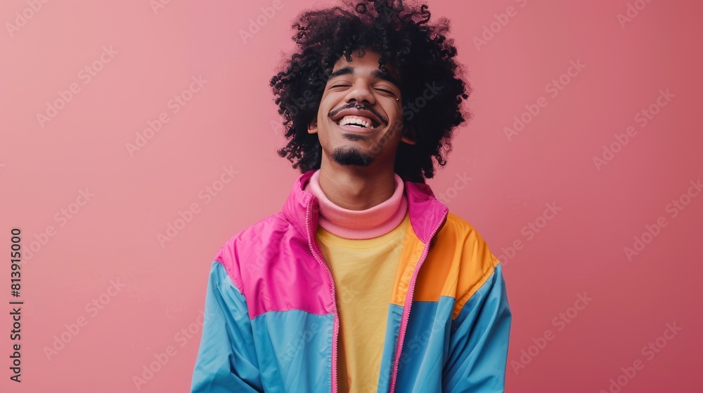 Young adult black man in bold hipster clothes posing front of the camera, African-American male model studio shot, background with copy space, diversity and different beauty concept AI generated imag Young adult black man in bold hipster clothes posing front of the camera, African-American male model studio shot, background with copy space, diversity and different beauty concept AI generated imag