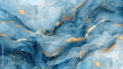 Wallpaper Mural Abstract blue marble with gold lines watercolor texture Torontodigital.ca
