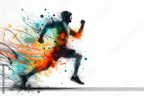 A man runner abstract color splash on a white background