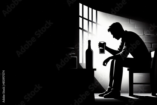 Silhouette man Drinking or alcohol abuse problem photo