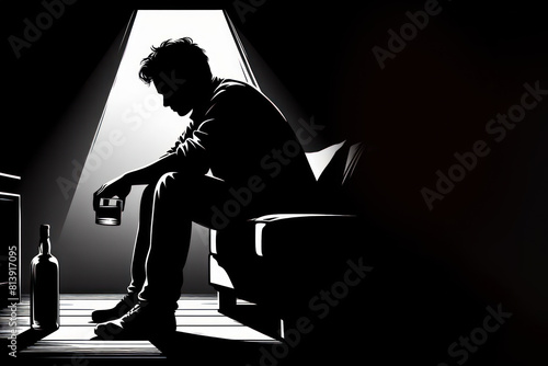 Silhouette man Drinking or alcohol abuse problem