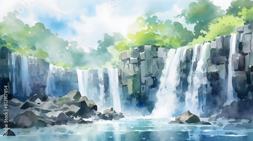 Plunging waterfalls watercolor