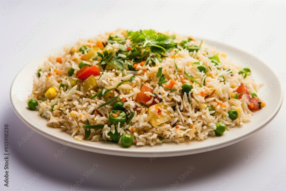 Veg biryani or veg pulav/pulao, pilaf Fried rice Indian food, white background, vegetable pulao Veg biryani or veg pulav/pulao, pilaf Fried rice Indian food, white background, vegetable pulao