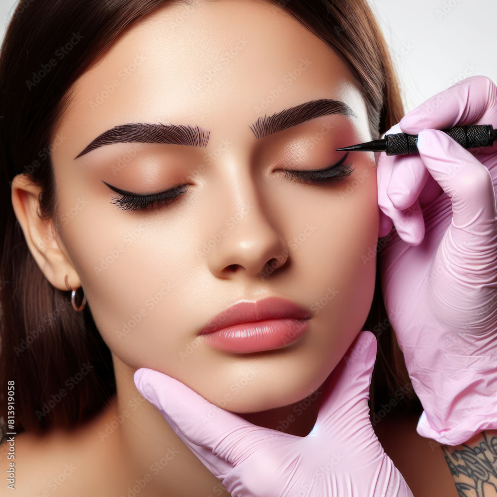 custom made wallpaper toronto digitalGirl doing eyebrow tattoo on a white background