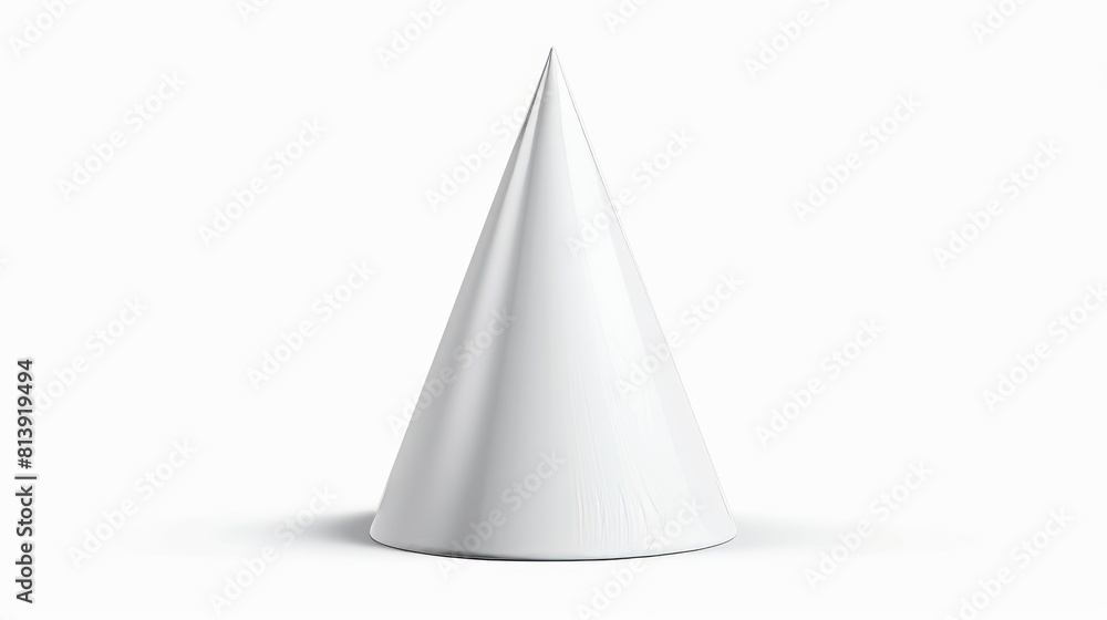 An isolated white background with a modern realistic 3D mockup of white party hats for birthdays, anniversaries, and Christmas celebrations. An isolated white background with a modern realistic 3D mockup of white party hats for birthdays, anniversaries, and Christmas celebrations.
