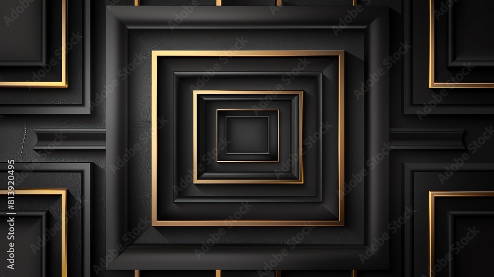 Bold and graphic black background with golden frame for modern art Bold and graphic black background with golden frame for modern art