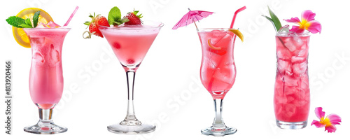 Panel kuchenny z motywem Variety of pink cocktails on transparent background, refreshing summer drinks
