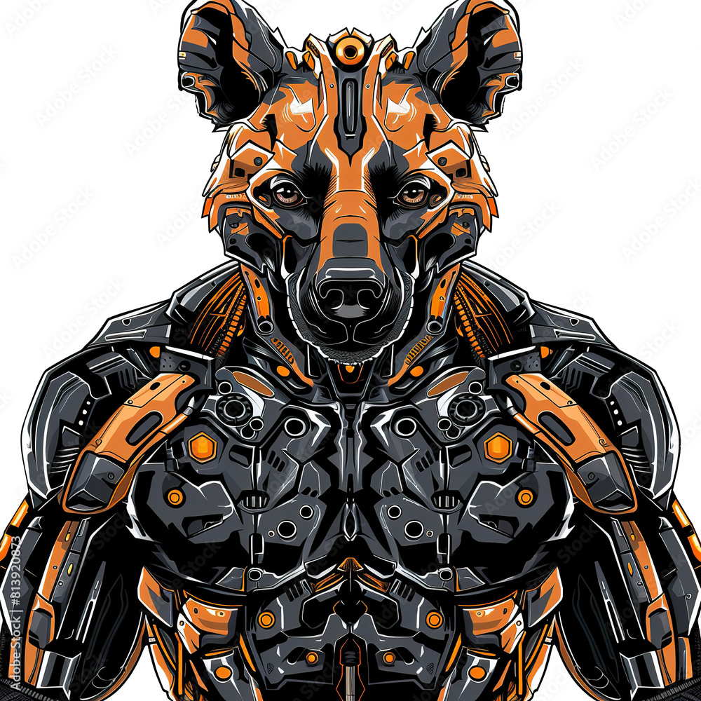Fototapeta premium Modern Hyena robot cartoon design. 3D Hyena cyborg. Hyena robot monster