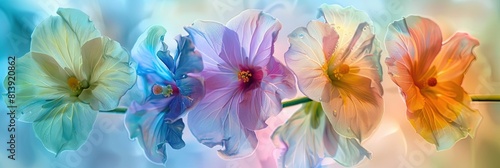 colorful ghostly flowers - translucent and delicate flower petals in a spectrum of colors