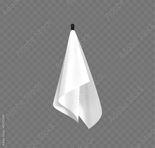 Pristine White Terry Towel Elegantly Hangs From A Sleek Black Hook Isolated On Transparent Background, Realistic 3d