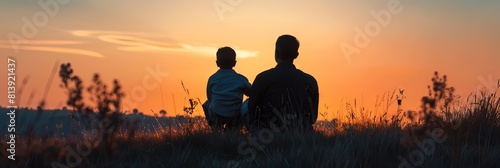 father with his young son exploring the outdoors landscape