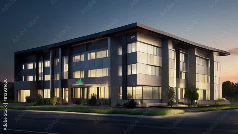 Modern Office Building Exterior at Twilight Modern Office Building Exterior at Twilight