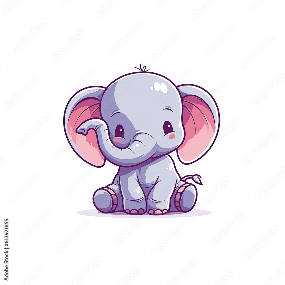 Fototapeta premium Sweet Elephant Cartoon Seated Gracefully, Cartoon Illustration