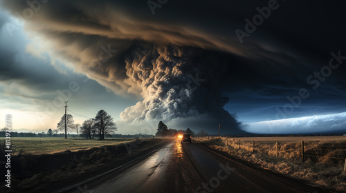 Contemporary Cloudscape of A Supercell Tornado Standing 100 Feet Away Landscape Background