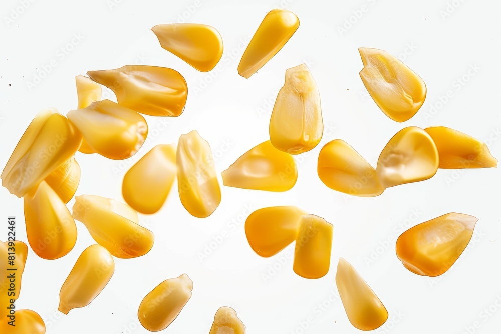 Golden corn seeds bursting forth from their husk in a dance of nature Golden corn seeds bursting forth from their husk in a dance of nature