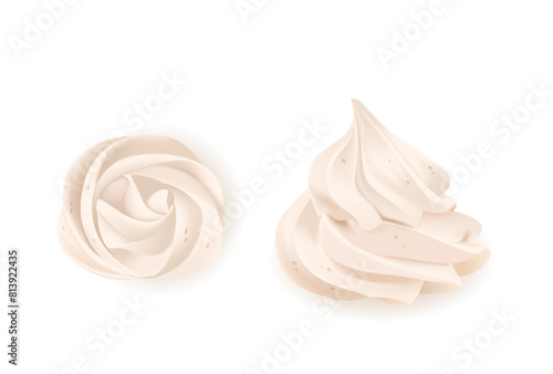 Two Inviting Swirls Of Whipped Cream For Culinary And Patisserie Designs. Isolated Realistic 3d Vector Illustration