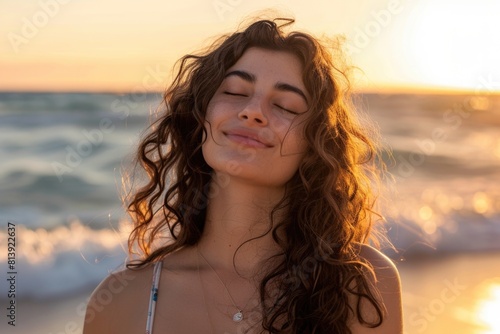 happy person in a beach sunset landscape © kues1