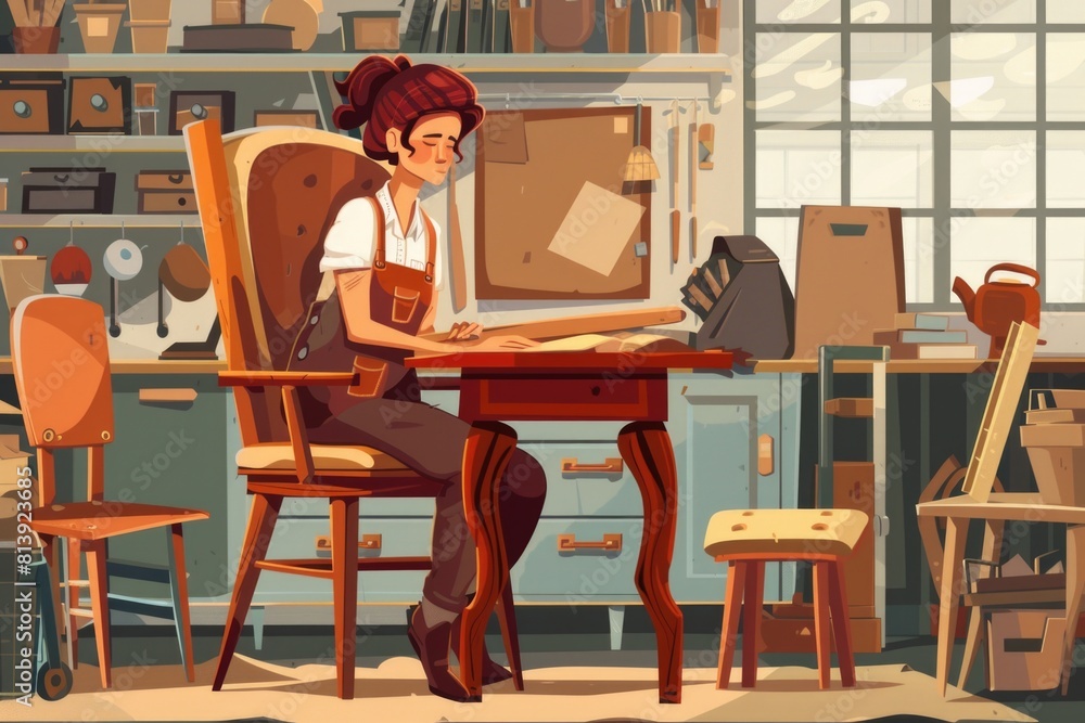 A woman sitting at a desk in front of a computer. Ideal for business and technology concepts A woman sitting at a desk in front of a computer. Ideal for business and technology concepts