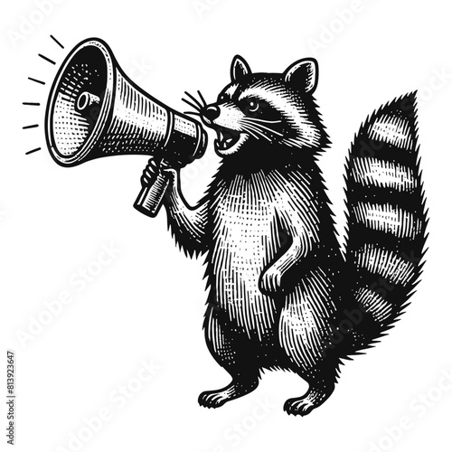 raccoon shouts through a megaphone illustration