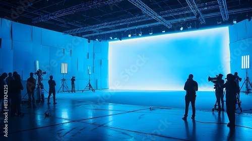 Fototapeta Vibrant Blue Lit Cyclorama Studio Setting for Creative Production