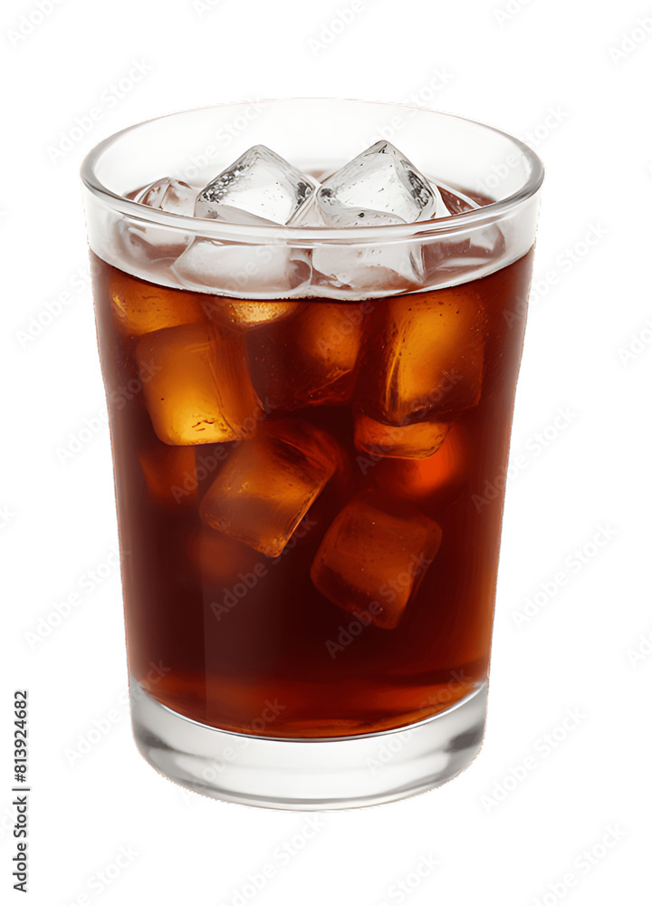 glass of cola with ice on isolated on white background with clipping path