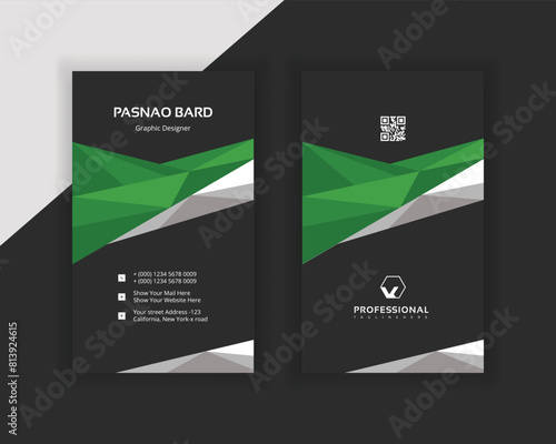 Modern and stylish Black and Green color creative Business card design card template photo