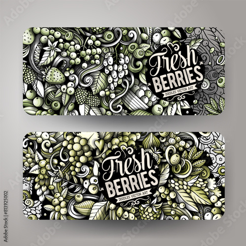 Cartoon vector doodle set of Berry Fruits banners