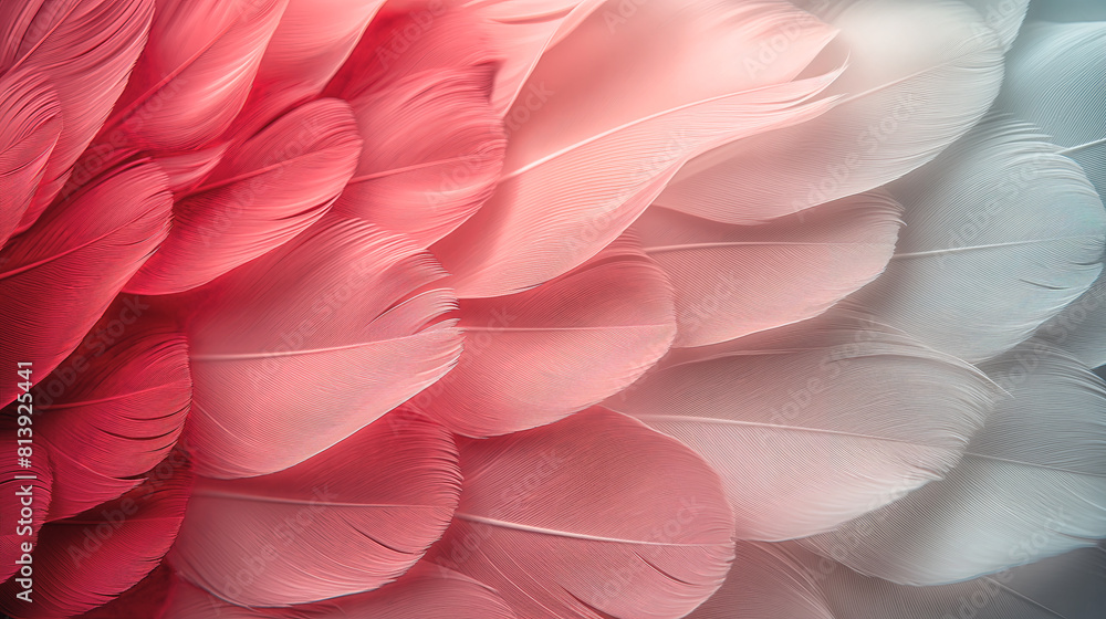 Wallpaper with pale pink, pale red and pale grey feathers. Wallpaper with pale pink, pale red and pale grey feathers.