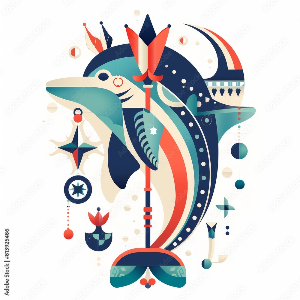 Fototapeta premium Sovereign Dolphin with Tribal Spears