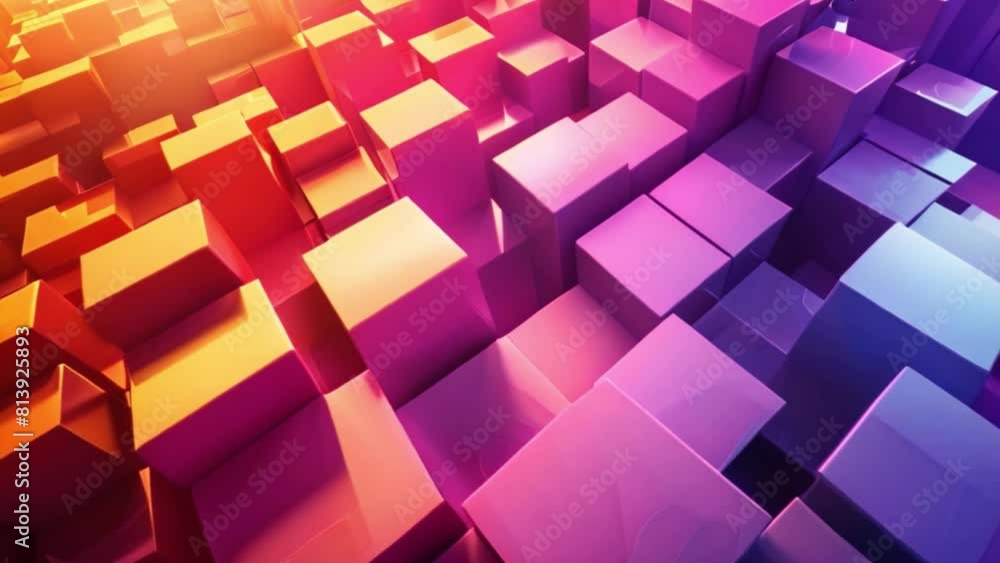 Abstract composition featuring an array of vividly colored cubes within a room setting. Abstract composition featuring an array of vividly colored cubes within a room setting.