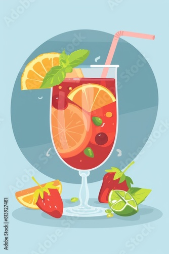 A playful and vibrant illustration of a sangria cocktail