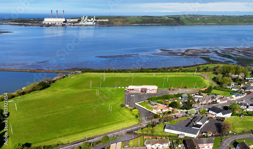 Aerial view of Larne Rugby Football Club Glynn Village County Antrim Northern Ireland