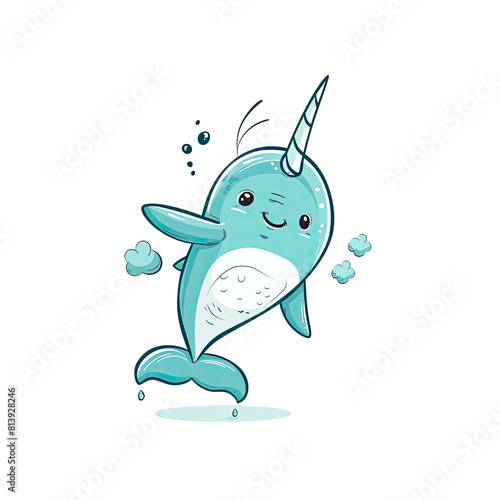 A Cute Little Narwhal Cartoon, Cartoon Illustration