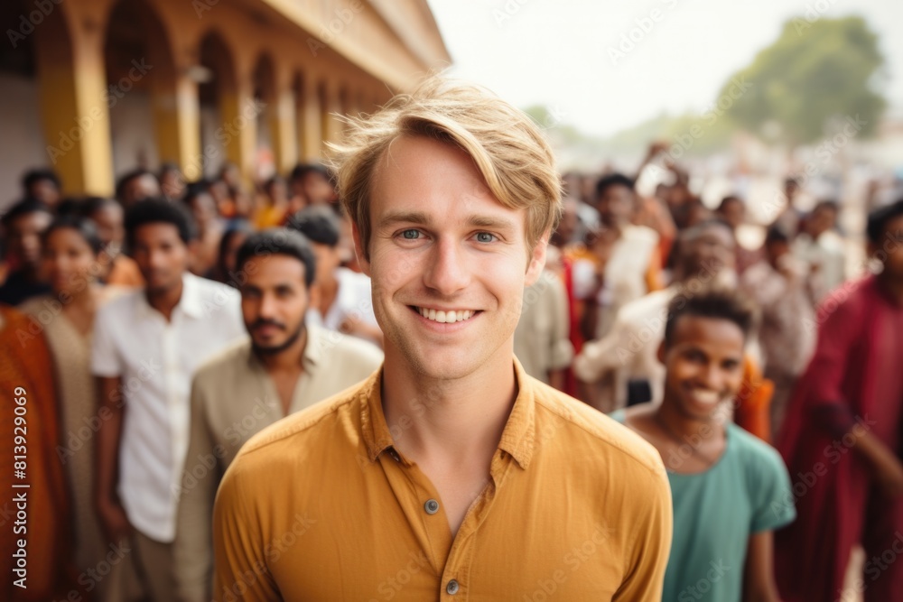 Fototapeta premium happy expression traveler concept . ai generated