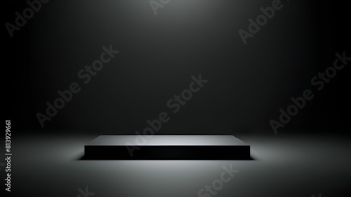 A black podium with a spotlight on a dark background photo