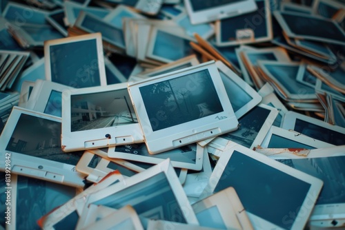 A pile of old photos on a cell phone. Suitable for digital memories concept